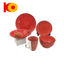 Personalisierte 20 -pCs Red Glazed Hand mit Golden Line Dinner Dinner Set gemalt